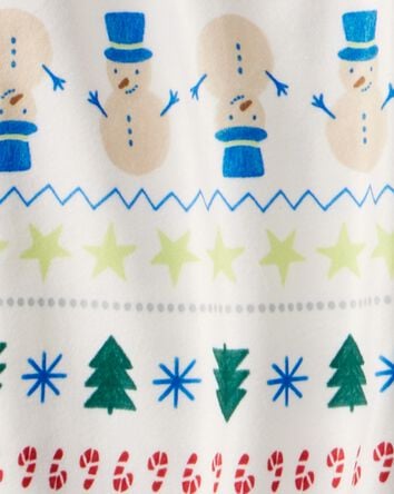 Kid Snowman Fair Isle Cotton Long-Sleeve Snug Fit 2-Piece Pajamas - Green/White, 